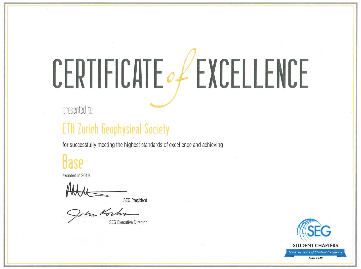 Enlarged view: SEG certificate